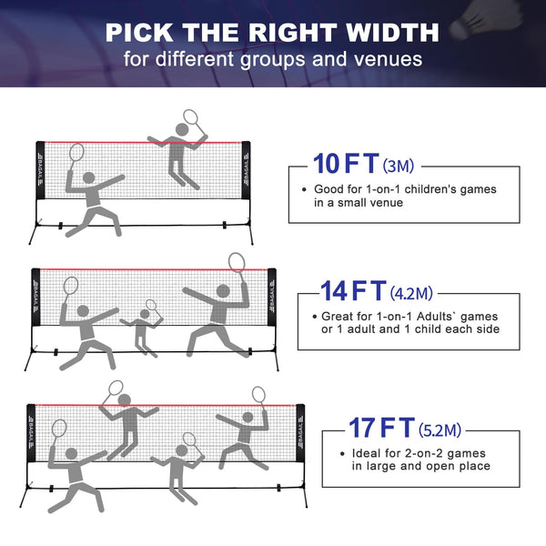 BAGAIL Badminton Net, Foldable Nylon Net, Hieght Adjustable Stand and Portable Carry Bag, Easy to Assemble or Disassemble, Ideal Recreational Sports Net for Tennis, Kids Badminton or Volleyball