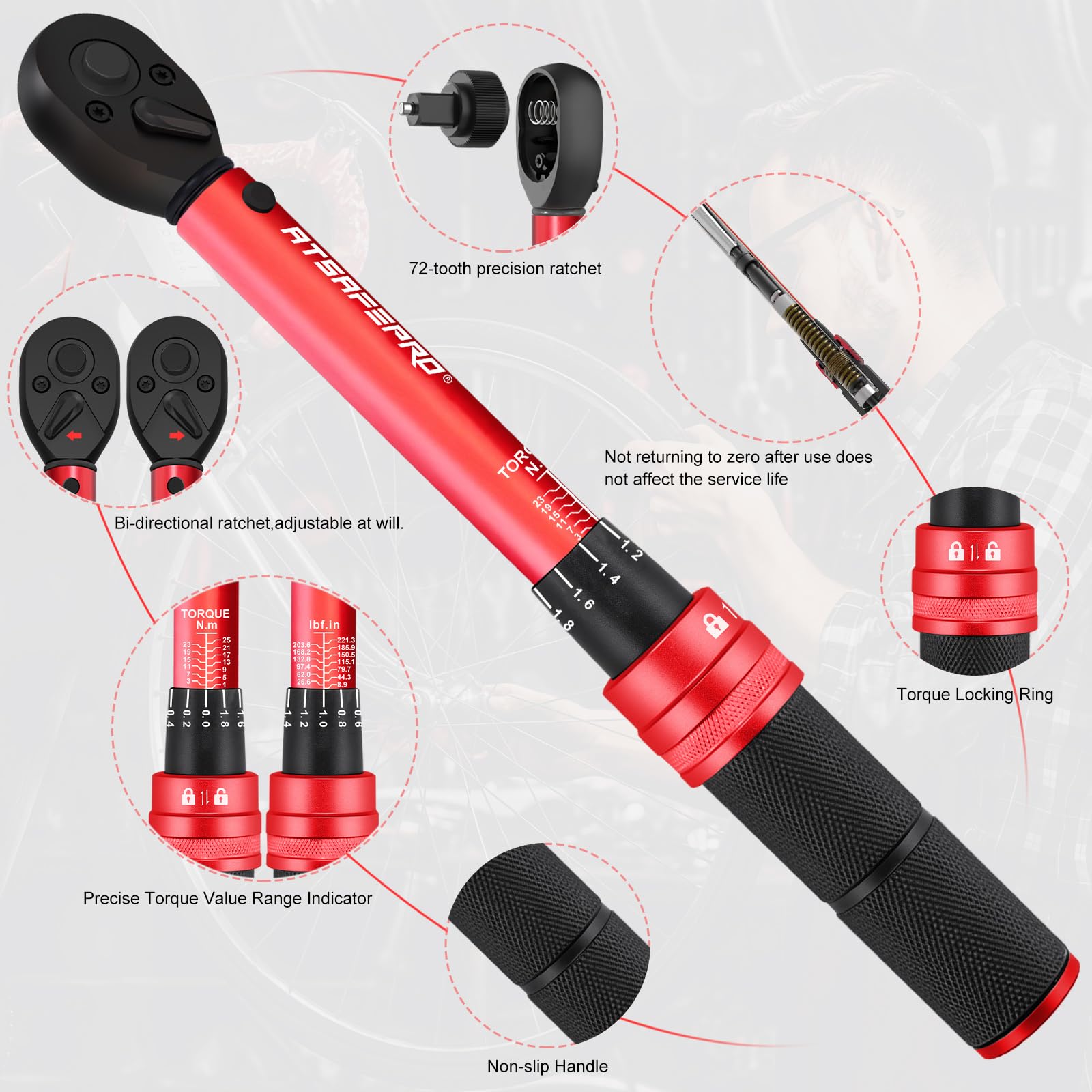 ATsafepro Torque Wrench 3/4 Inch, 100-600 Nm Torque Wrenchs, ±3% Error Accuracy with 48 Teeth Dual-Direction Adjustable for Repair of Car, Truck, Tractor