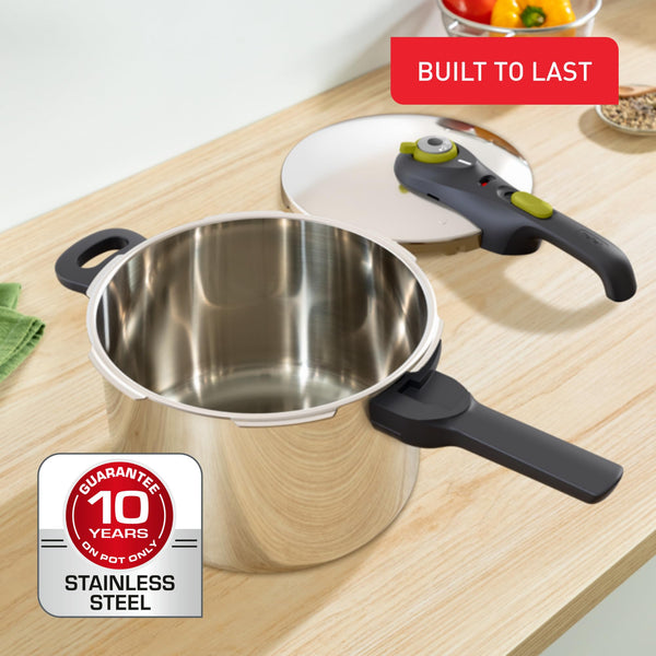 Tefal Secure 5 Neo Stainless Steel Pressure Cooker, 6L, Induction Compatible, Silver, 5 Safety Devices, Dishwasher Safe Pot, Durable and Easy to Use, P2530738
