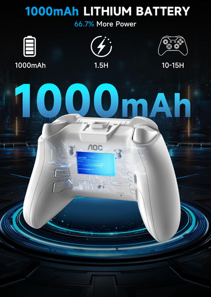 AOC Wireless Gaming Controller for PC/Switch/iOS/Android/PS4, Interactive Screen, Hall Effect Stick & Dual-Mode Trigger, RGB Lighting, Customizable Buttons, Bluetooth/2.4G/Wired (White)