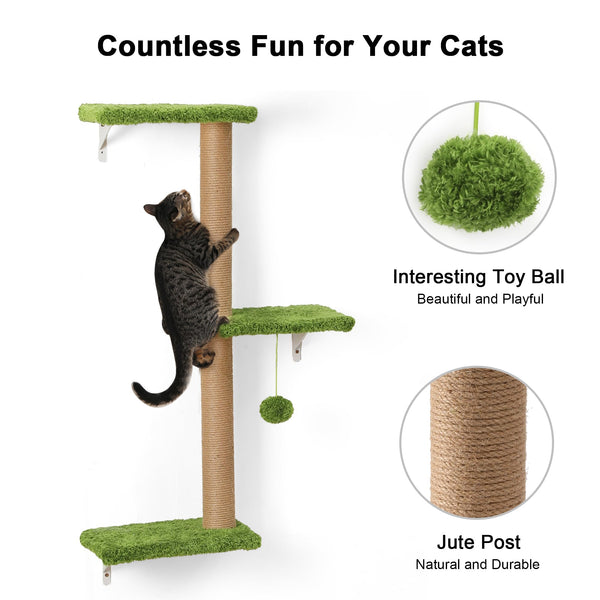 FUKUMARU Cat Wall Shelves, Stable & Safe 4 in 1 Large Cat Wall Furniture Set, Wooden Cat Climbing Wall with Scratching Post, Cat Bridge and Cat Bed,
