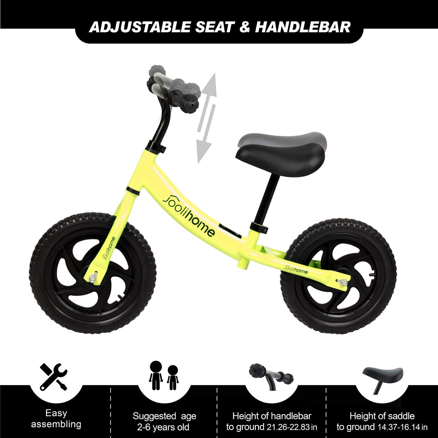 12" Balance Bike Carbon Steel Frame No Pedal Walking Balance Bike Training Bicycle for Kids and Toddlers 2- to 6 Years Old