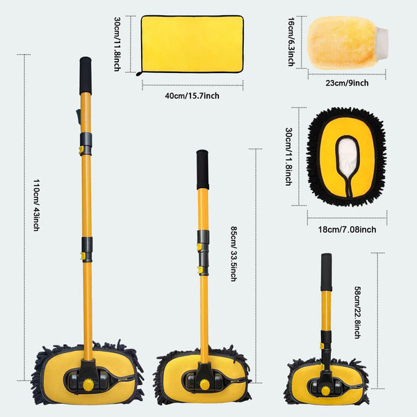 YeewayVeh Car Wash Brush, 43" Extendable Car Wash Brush Mop with Long Handle, 15 Degree Curved Soft Car Cleaning Brush kit with Extra Microfiber Brush Head for Truck SUV Cleaning, Orange