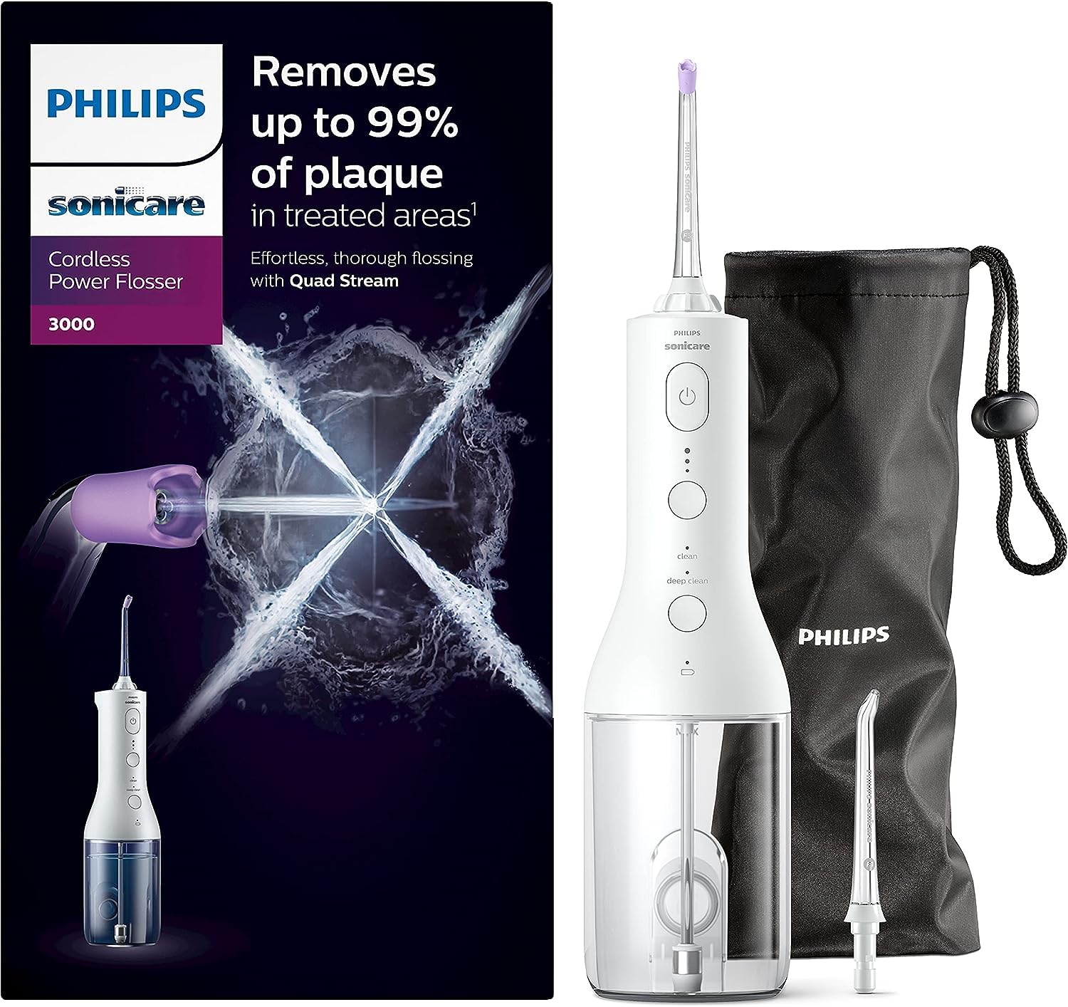 Philips Sonicare Cordless Power Flosser 3000 Oral Irrigator - Water Flosser for Teeth, Gums and Dental Care, Black (Model HX3826/33)