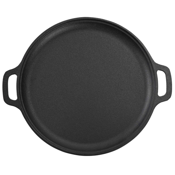 GRANDWISH Cast Iron Skillet Pan, Pre-Seasoned Round Griddle Pan for Pancakes, BBQ, Pizza Pan with Handles (35 cm)