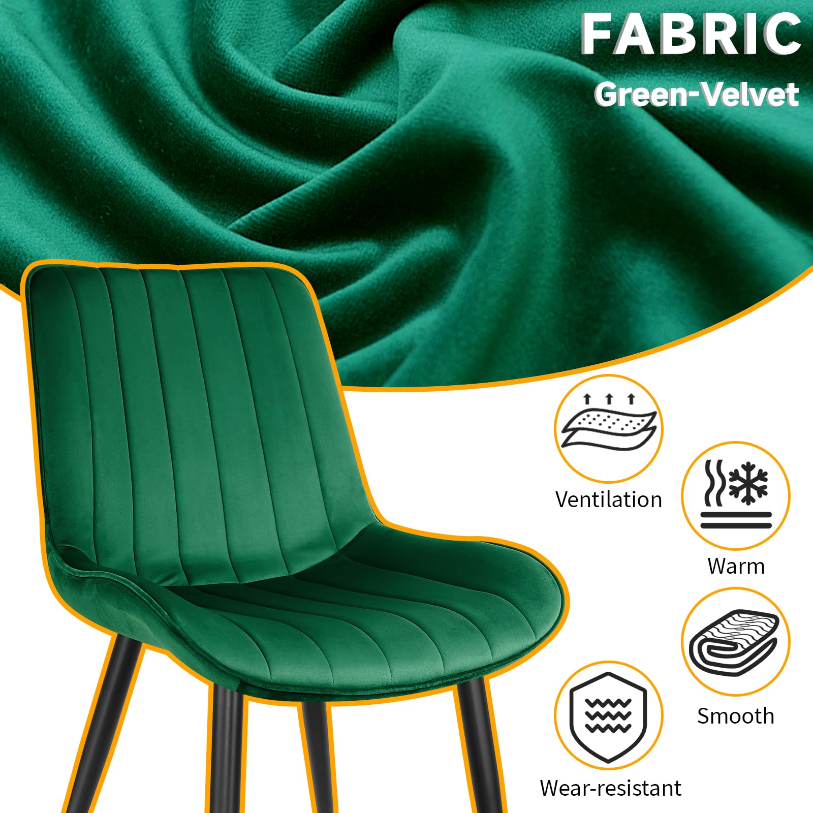 LONGTOO Set of 6 Dining Chairs with Velvet Upholstered Seat & Backrest,Stable Metal Legs,Modern Stripe Design,Champagne