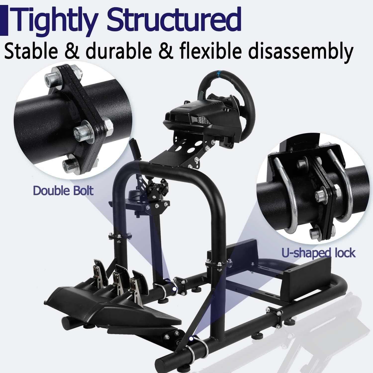 Minneer L-shaped Double Arms Racing Simulator Cockpit Fit for Logitech Fanatec Thrustmaster G27 G29 G920 G923 T300RS Large Round Tube Driving Wheel Stand Not Included Wheel Pedal Handbrake and Seat