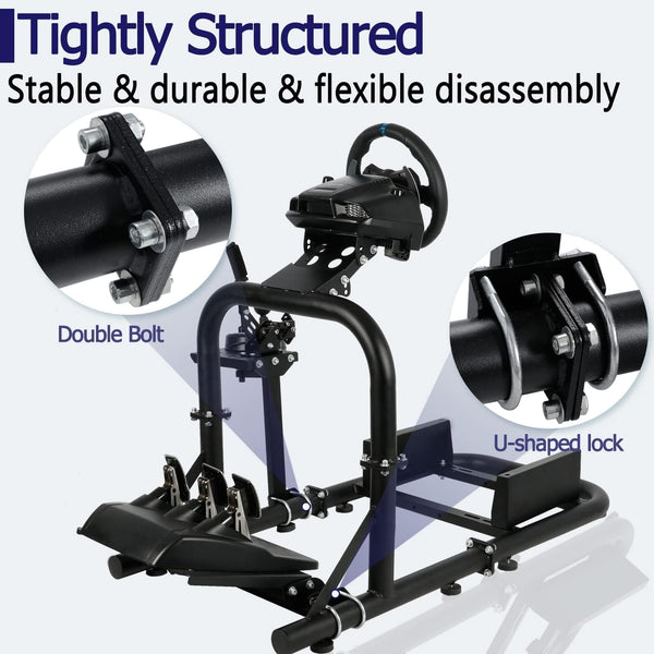 Minneer L-shaped Double Arms Racing Simulator Cockpit Fit for Logitech Fanatec Thrustmaster G27 G29 G920 G923 T300RS Large Round Tube Driving Wheel Stand Not Included Wheel Pedal Handbrake and Seat