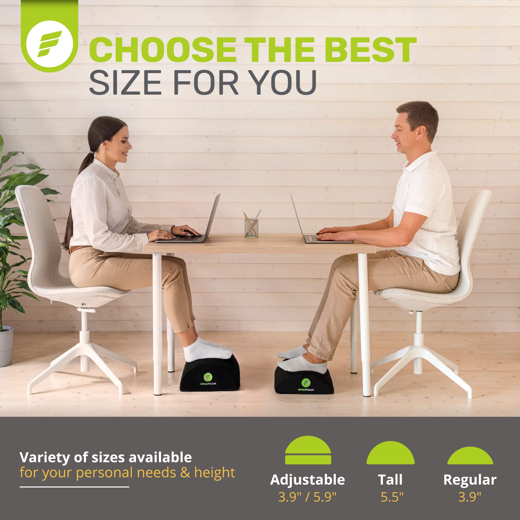 ErgoFoam Foot Rest Under Desk (Tall) - Large Premium Velvet Soft Foam Footrest for Desk - Most Comfortable Desk Foot Rest in The World for Back,