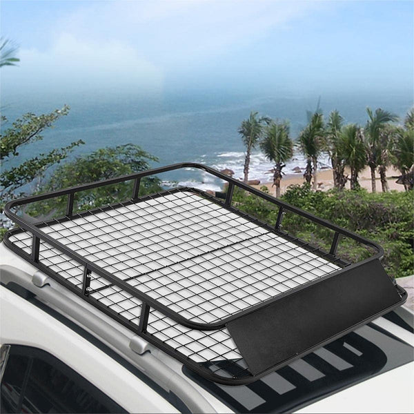 Roof Rack Basket Tray, Steel Luggage Cargo Carrier with Bars & Wind Fairing, Rooftop Luggage Holder for Car SUV Truck Jeep (116-162x99x15cm, 113kg Capacity)