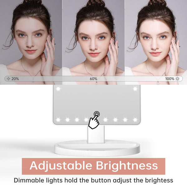 FUNTOUCH Large Lighted Vanity Makeup Mirror (X-Large) with 35 LED Lights, Touch Screen Dimmable and 10X Magnification Dual Power Supply 360Rotation
