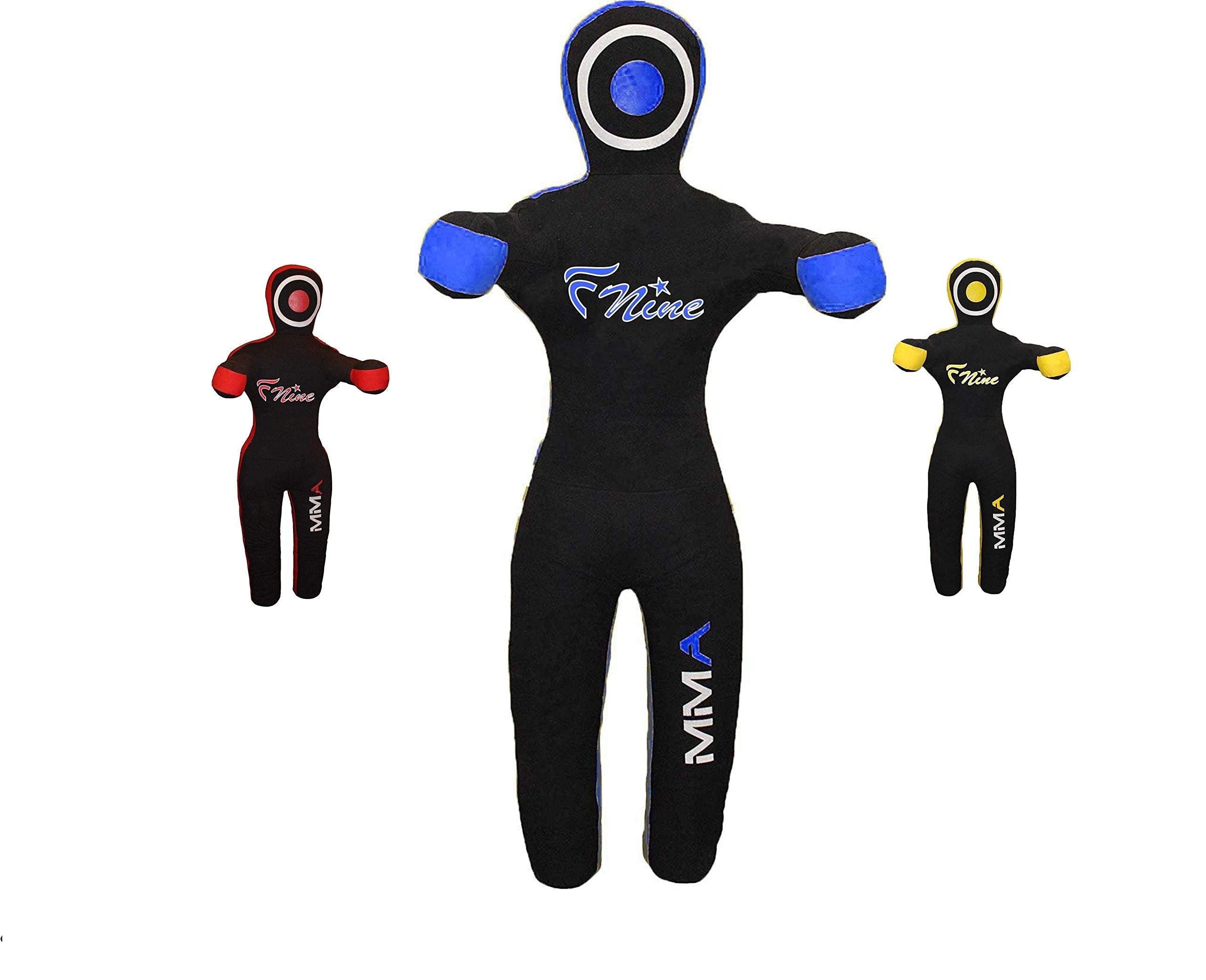 FNine MMA Grappling Dummy, for Judo, Wrestling, Brazilian Jiu Jitsu, Submission and Throwing UNFILLED Canvas Bag (Black and Blue, 70")