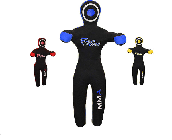 FNine MMA Grappling Dummy, for Judo, Wrestling, Brazilian Jiu Jitsu, Submission and Throwing UNFILLED Canvas Bag (Black and Blue, 70")