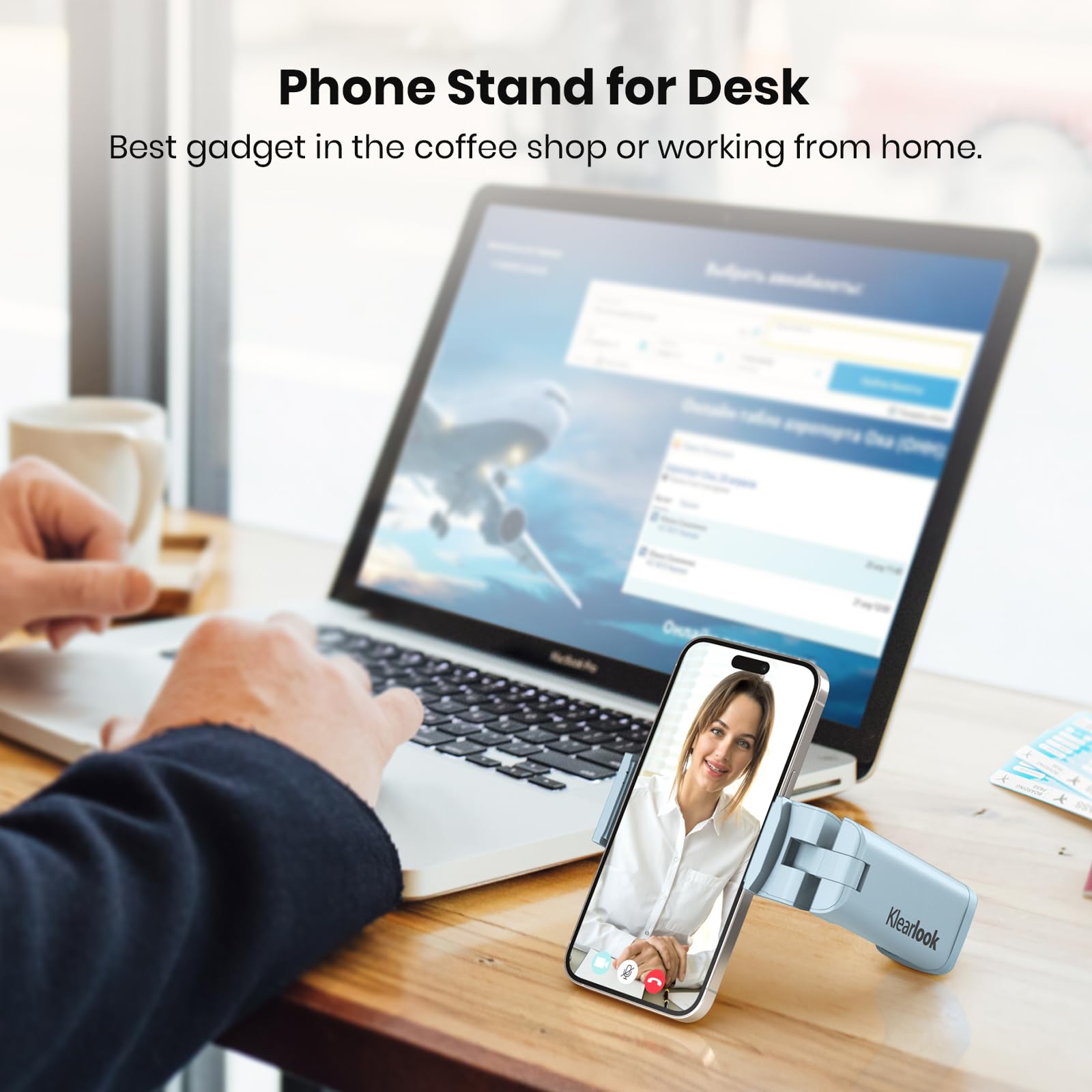 Airplane Phone Holder - Klearlook 4 in 1 Adjustable Phone Stand for Travel,360 Rotation Handsfree Viewing Flight Phone Holder,Foldable Travel Essential,Accessory for Flying/Traveling/Home/Office-Black