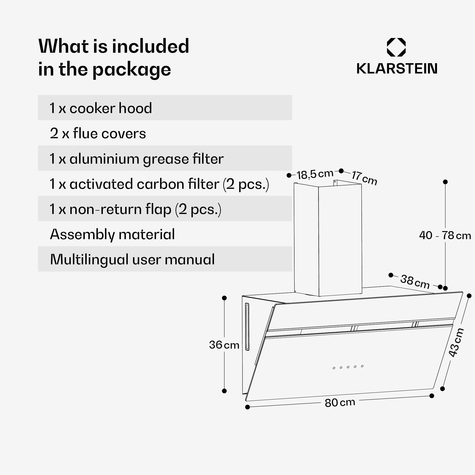 Klarstein Alina 90 Angled Cooker Hood - 600m³/h Air Flow, Touch Panel, LED Backlighting, Quiet 63dB, Energy Class A, 90cm Extractor Hood, Black