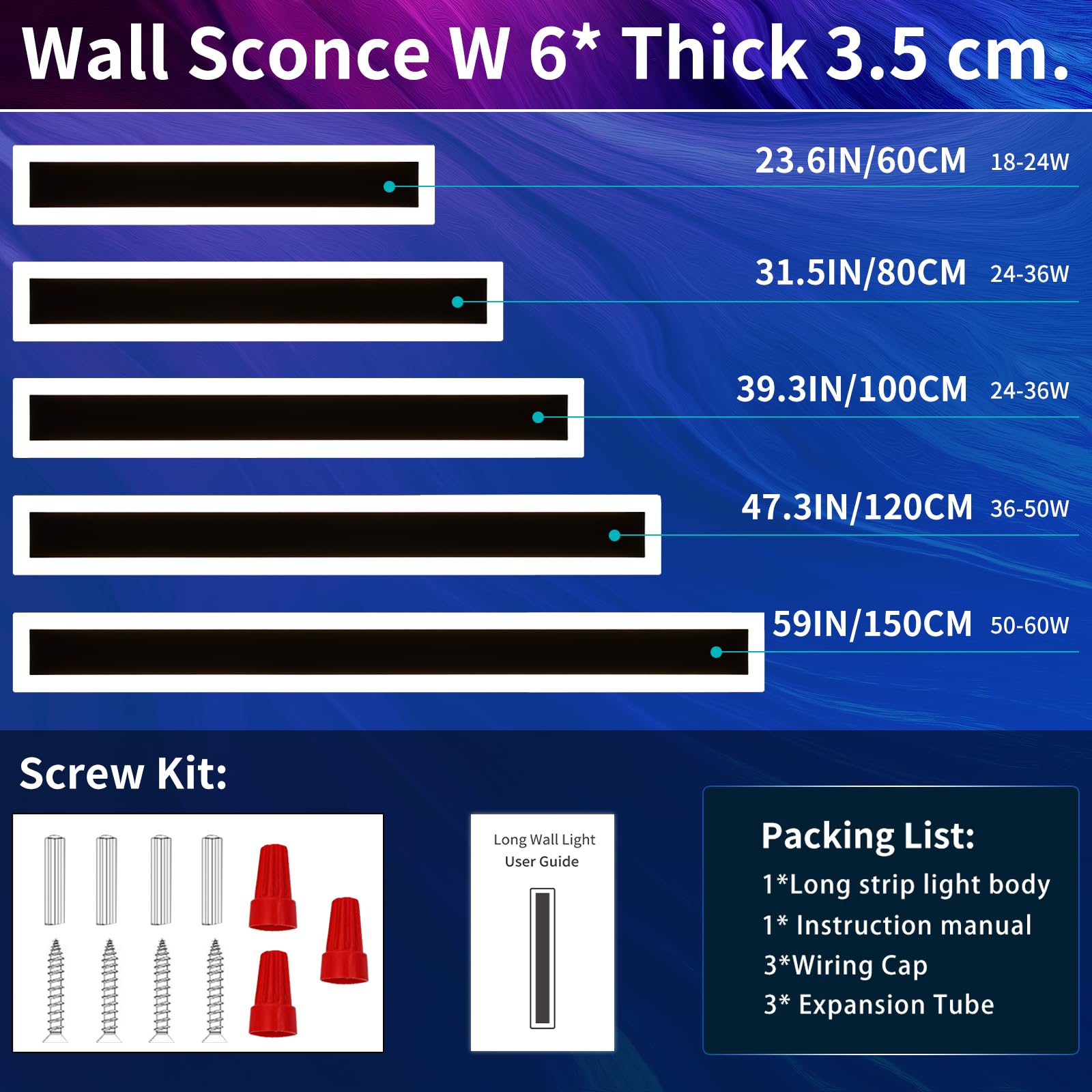 Mikeru 6500k Cool White Outdoor Wall Light, 150cm Modern Porch Wall Light, LED Vertical Long Acrylic Garden Fixture, IP65 Waterproof for Balcony, Living Room, Garage, Patio