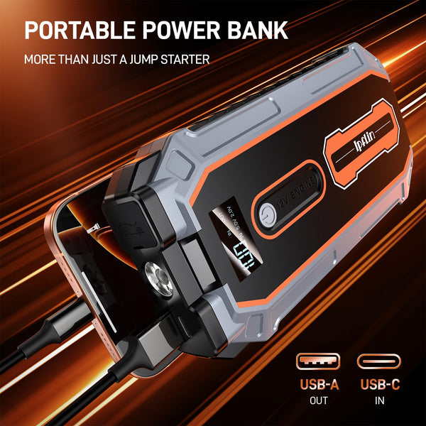 Ipflin Jump Starter Power Pack - 3000A Peak 18000mAh Portable Car Battery Booster Jump Starter for Up to 6.5L Gas & 3.5L Diesel Engines,USB-C Ports, LCD Display