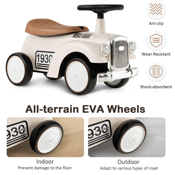 Kids Ride on Car, Toddler Foot to Floor Sliding Car with Air Horn, Hidden Storage Compartment, DIY Stickers, EVA Wheels, Children Sliding Walker Toy Car for 18-36 Months Boys Girls (White)