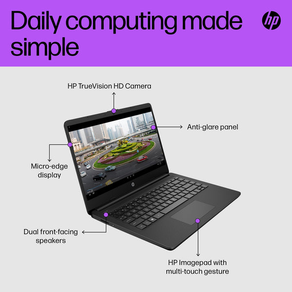 HP Stream 14" Laptop, Intel N4120 Processor, 4 GB RAM, 64 GB eMMC, Intel UHD Graphics, HD Display, Dual Speakers, Microsoft 365 Personal 12 month included, Win 11, Jet Black, 14s-dq0000sa