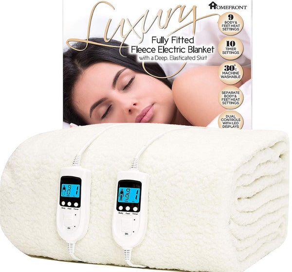 Homefront Electric Blanket King Size Bed Dual Control - 152x203x40cm - Fleece Fitted Heated Mattress Cover Underblanket with Skirt - Overheat