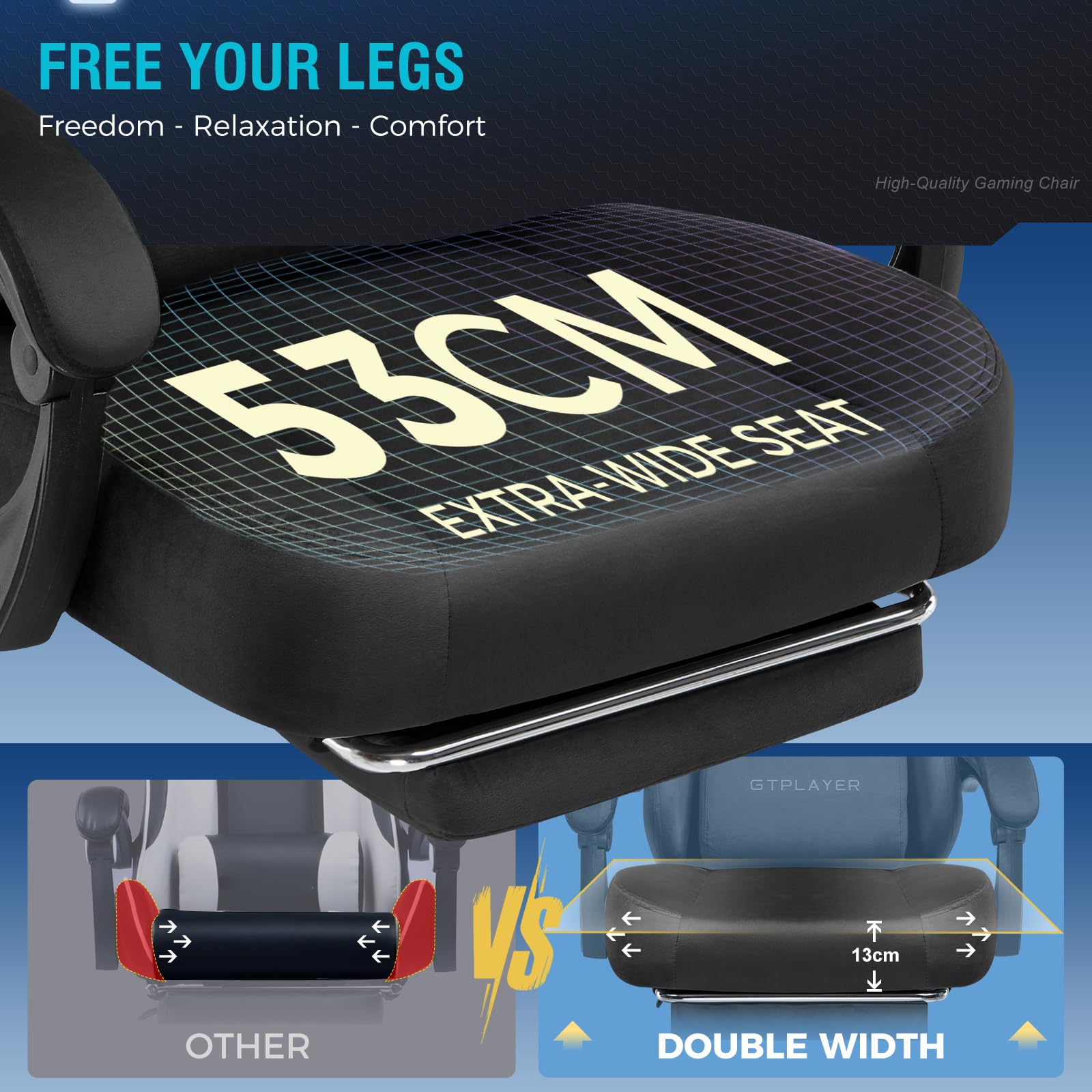 GTPLAYER Fabric Gaming Chair, Ergonomic Computer Chair with Footrest and Lumbar Support Height Adjustable Home Office with 360°-Swivel Seat and Headrest