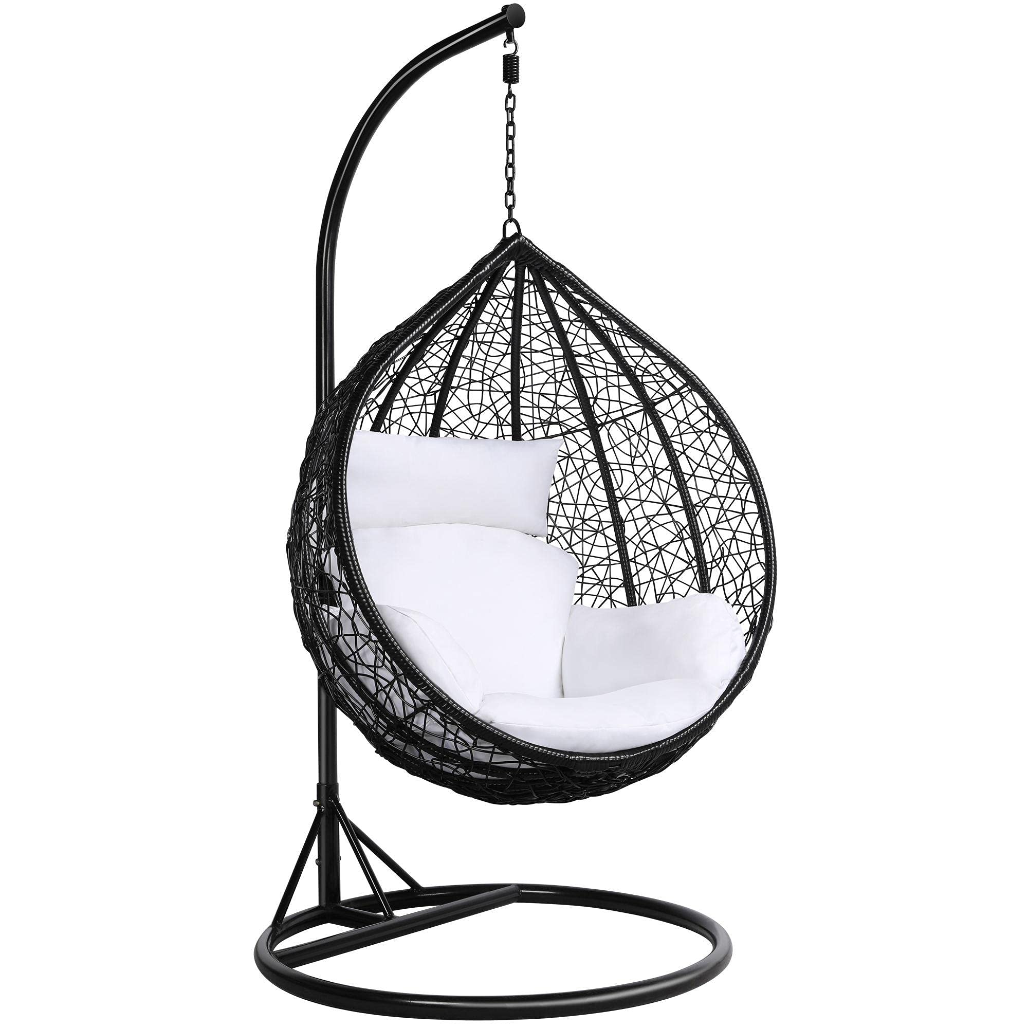Yaheetech Garden Egg Swing Chair, Patio Swing Chair Outdoor Hanging Hammock with Stand Indoor Rattan Chair with Cushion and Cover, Black