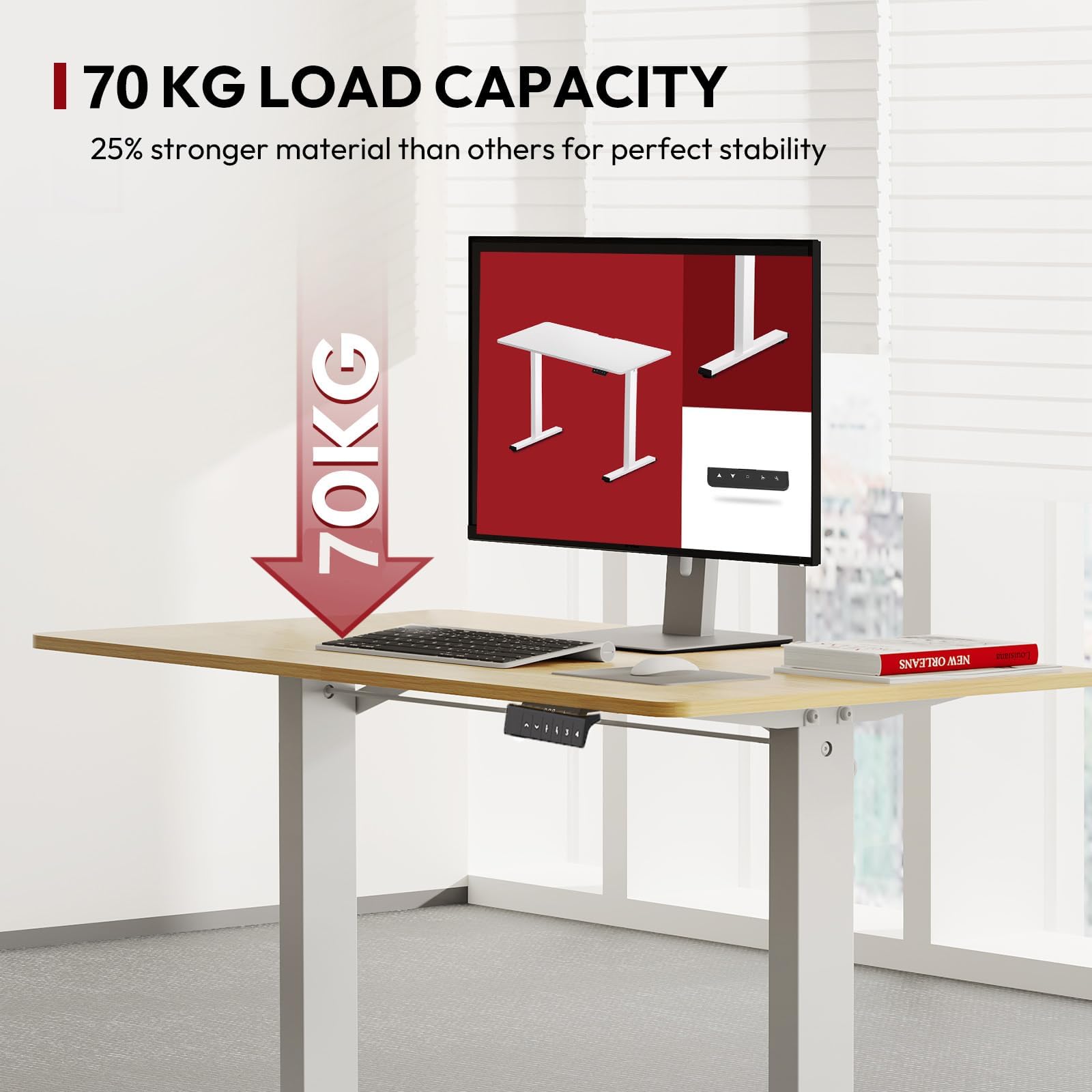 SANODESK QS1+140 * 60 Electric Standing Desk Height Adjustable Standing Desk With Memory Smart Panel Sit Stand Table With Hooks and Cupholder for Home Office （Black Frame+ Black Desktop）