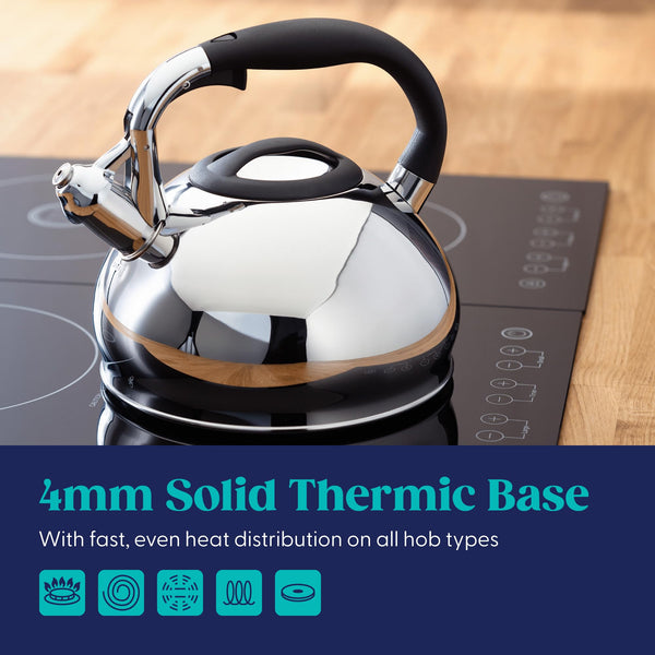 Judge 3L Stovetop Kettle - Stove Top Kettle for Gas Stoves & Electric Hobs - 18/10 Stainless Steel Whistling Kettle with Heat Resistant Handle -