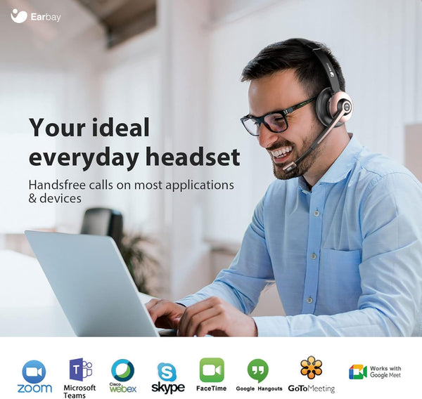 Earbay Wireless Headset, Bluetooth Headphones with Microphone Noise Canceling & USB Dongle, Office Headset with Charge Dock for Mobile Phone Computer Tablet Work Skype Zoom Conference Call Center