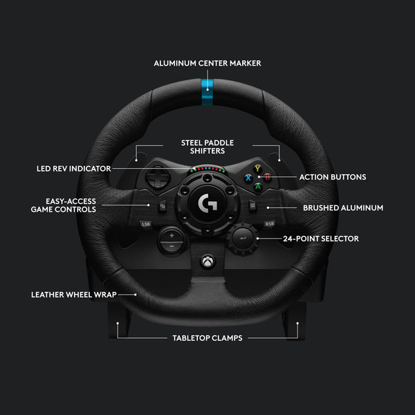 Logitech G G923 Racing Wheel and Pedals, TRUEFORCE up to 1000 Hz Force Feedback, Responsive Driving Design, Dual Clutch Launch Control, Genuine Leather Wheel Cover, for PS5, PS4, PC, Mac - Black