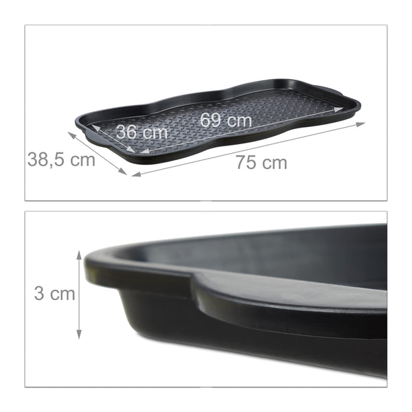 Relaxdays Large Shoe Drip Tray, Plastic Shoe Organizer Drip Pan for 6 Shoes, Doormat HWD: 3 x 75 x 38 cm, Black