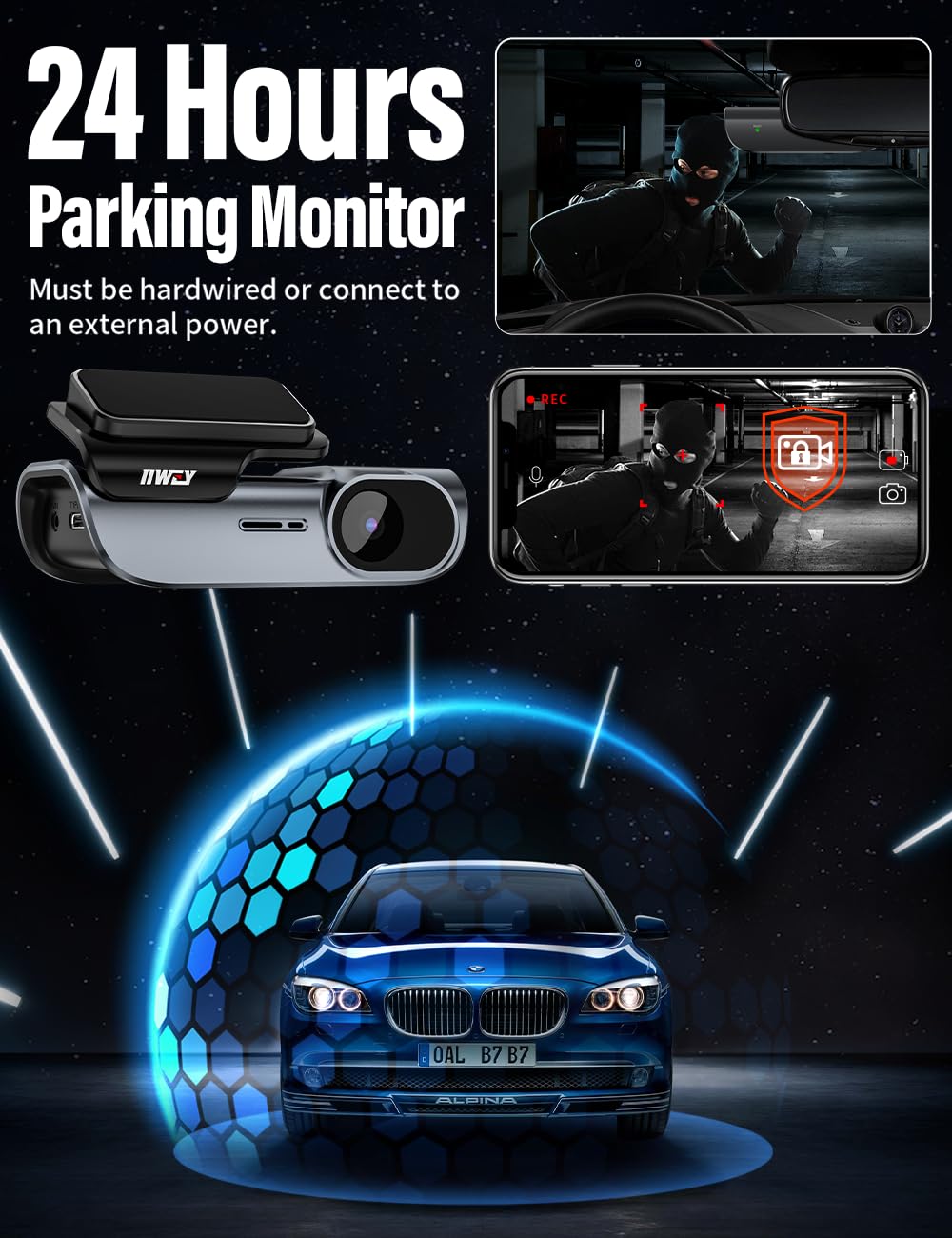 IIWEY EY02 4K Dash Cam Front and Rear Built-in 5GHz WiFi, Dual Dash Cam Front 4K Rear 1080P Car Camera, Free 64GB SD Card, Super Night Vision, App Control, Supercapacitor, Parking Mode, USB C Port