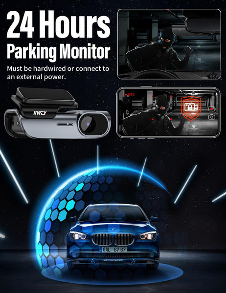 IIWEY EY02 4K Dash Cam Front and Rear Built-in 5GHz WiFi, Dual Dash Cam Front 4K Rear 1080P Car Camera, Free 64GB SD Card, Super Night Vision, App Control, Supercapacitor, Parking Mode, USB C Port