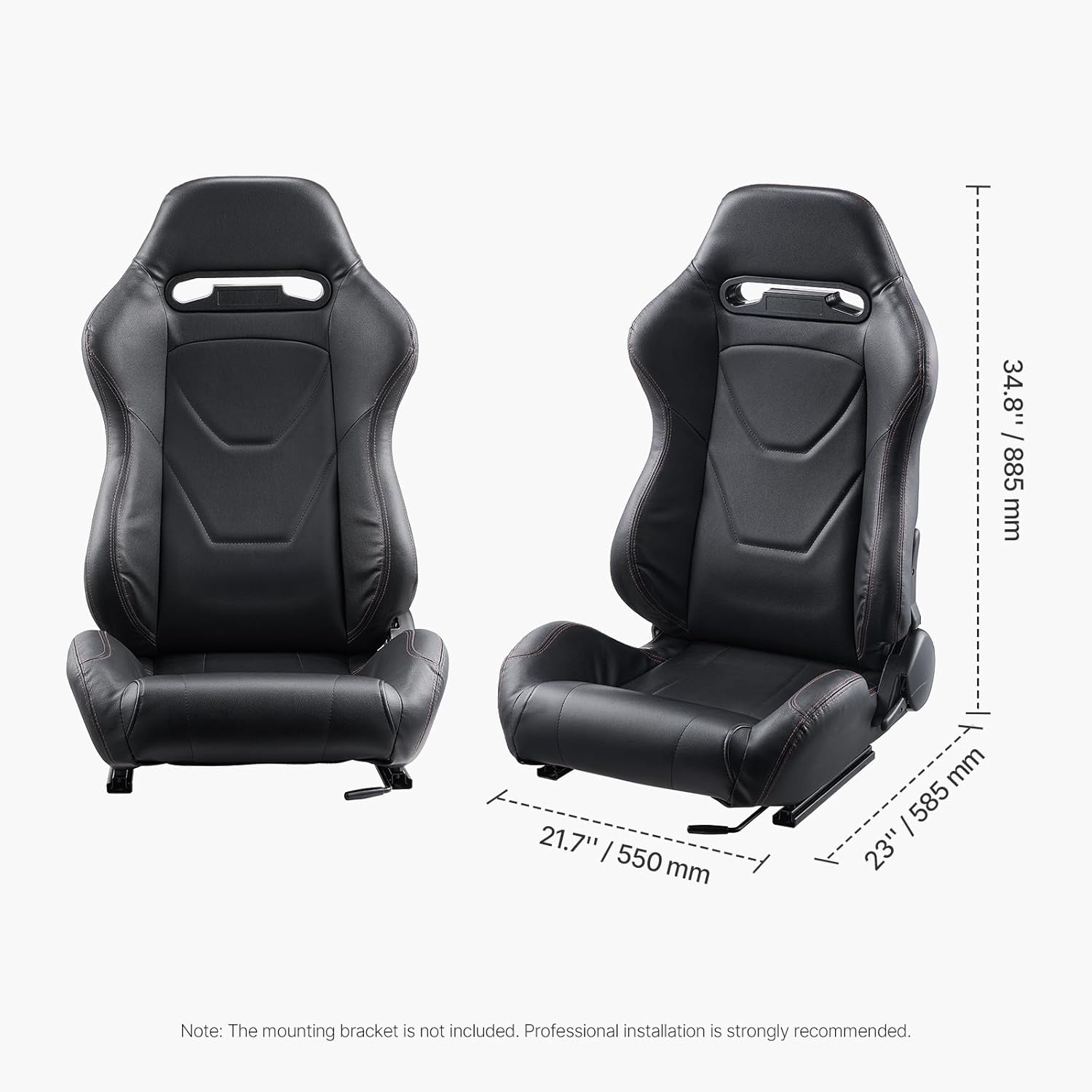 VEVOR Racing Seat, 2 Set, Adjustable Racing Cockpit with Wide Angle Reclining & High-Resilience Foam, Comfortable Racing Chair with Soft PVC Leather & Q235B Slider, Fit for Racing Cars & Go-Karts