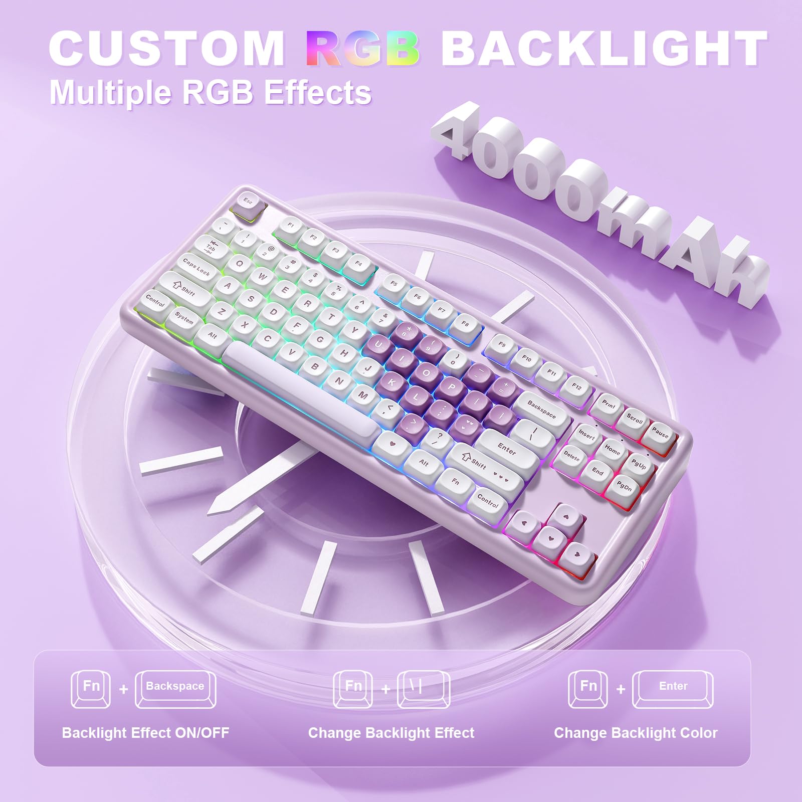 YUNZII B87 Wireless Mechanical Keyboard,QMK/VIA Software Custom Gaming,Gasket RGB Keyboard with Cute MOA Keycaps,Wrist Rest,BT5.0/2.4G/USB-C NKRO for Win/Mac (butter, milk v2 linear)