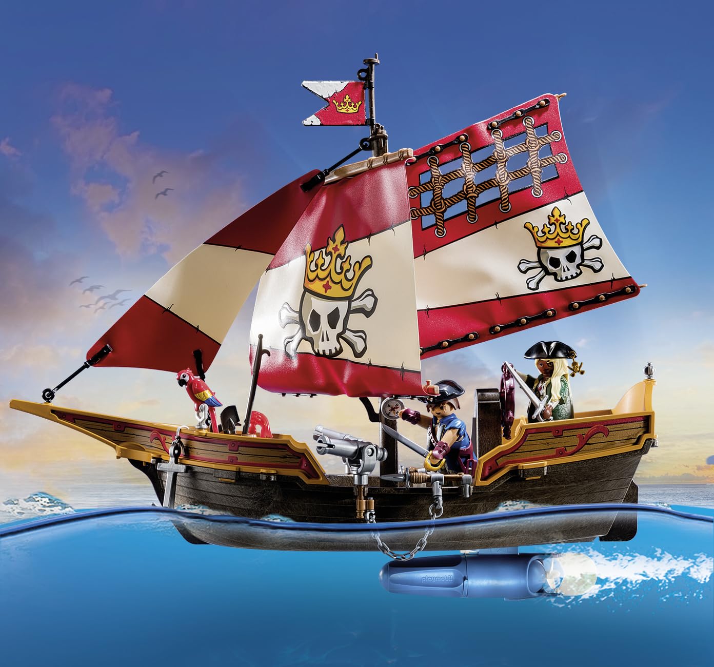 Playmobil 71418 Pirates: Small Pirate Vessel, exciting adventures on the high seas, complete with extensive accessories, fun imaginative role-play, playsets suitable for children ages 4+