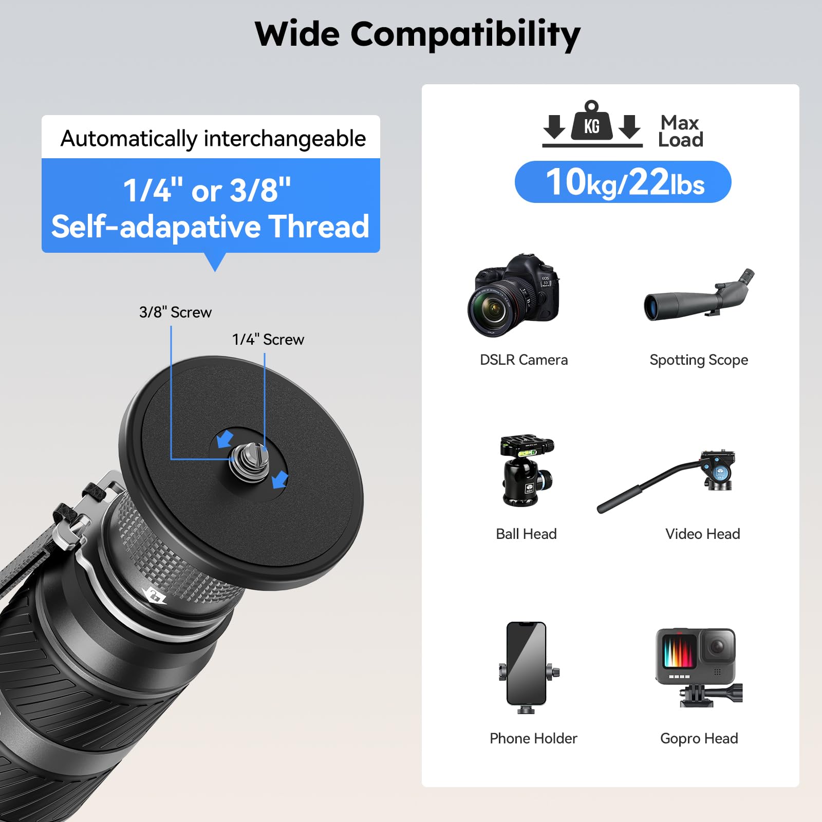 SIRUI SVM-145 Camera Monopod with Feet for Photography, 145cm Carbon Fibre Camera Monopod with Removable Tripod Stand Base, for DSLR, Camcorder, Max Load 10kg