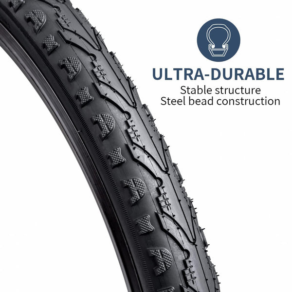 2 Pack 24" Bike Tyre 24 X 1.75(47-507) and 2 Pack 24" Bike Tubes 24 X 1.5/1.75 AV 33mm Valve Compatible with 24 x 1.75 Bike Tyre and Tubes Black AK935