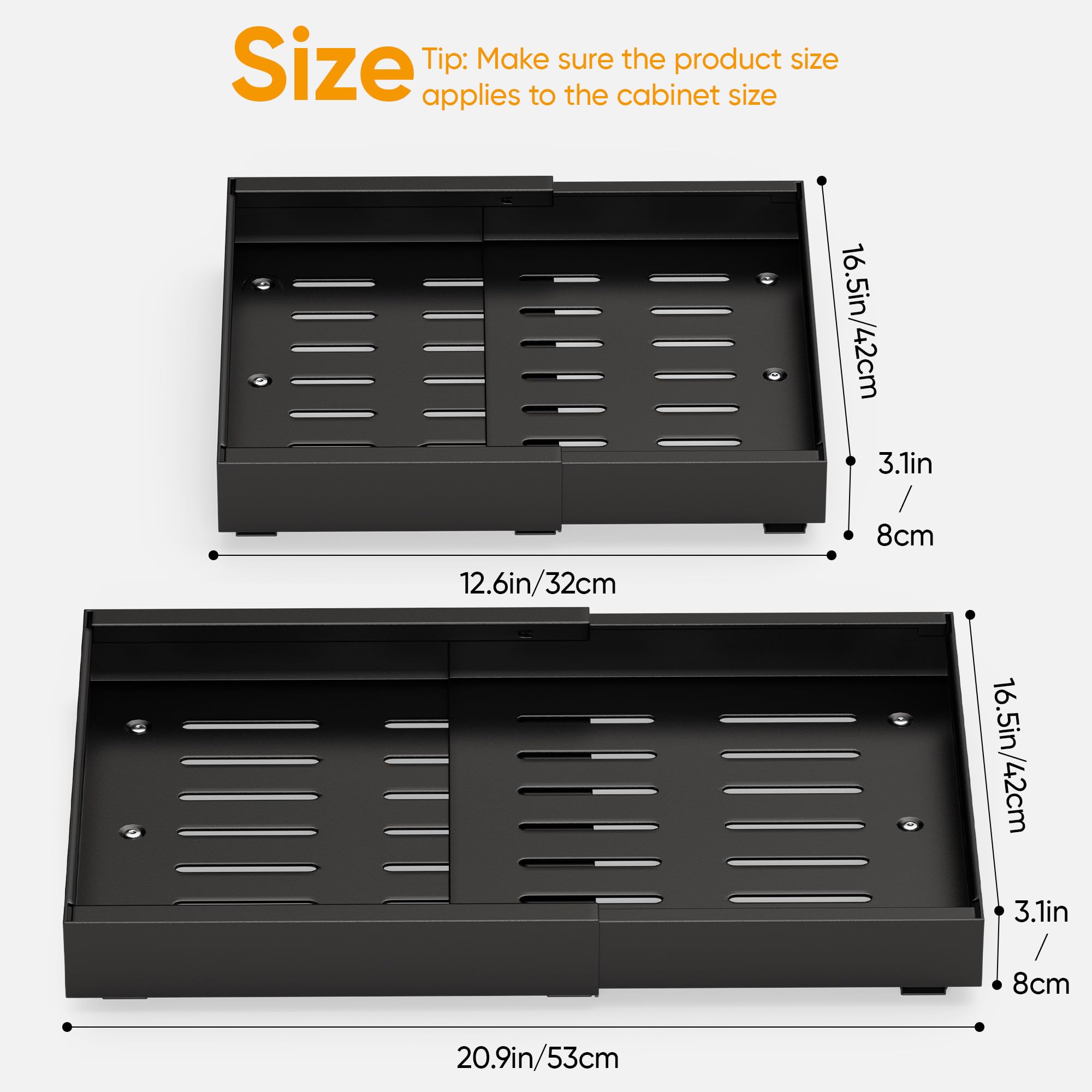 2 Pack Expandable Pull Out Cabinet Organizer Adhesive, Peel And Stick Slide Out Drawers for Kitchen Cabinets,Cabinet Pull Out Shelves For Kitchen
