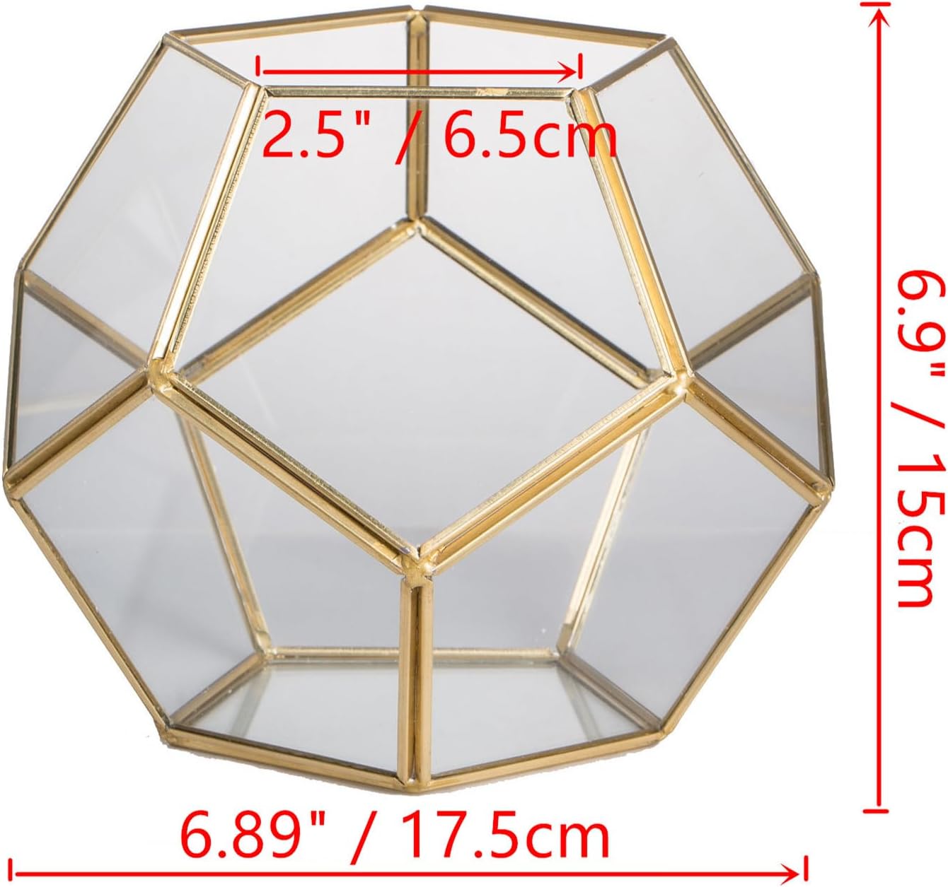 NCYP Geometric Glass Terrarium for Succulent - 17.5x17.5x15 cm Small Ball Shape Glass Display Planter Pot - Wedding Tabletop Centerpiece - Indoor Brass Decor, Gold (No Plants)