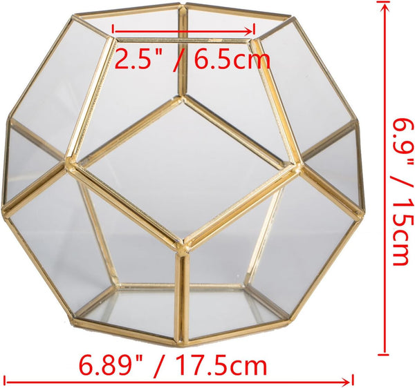NCYP Geometric Glass Terrarium for Succulent - 17.5x17.5x15 cm Small Ball Shape Glass Display Planter Pot - Wedding Tabletop Centerpiece - Indoor Brass Decor, Gold (No Plants)