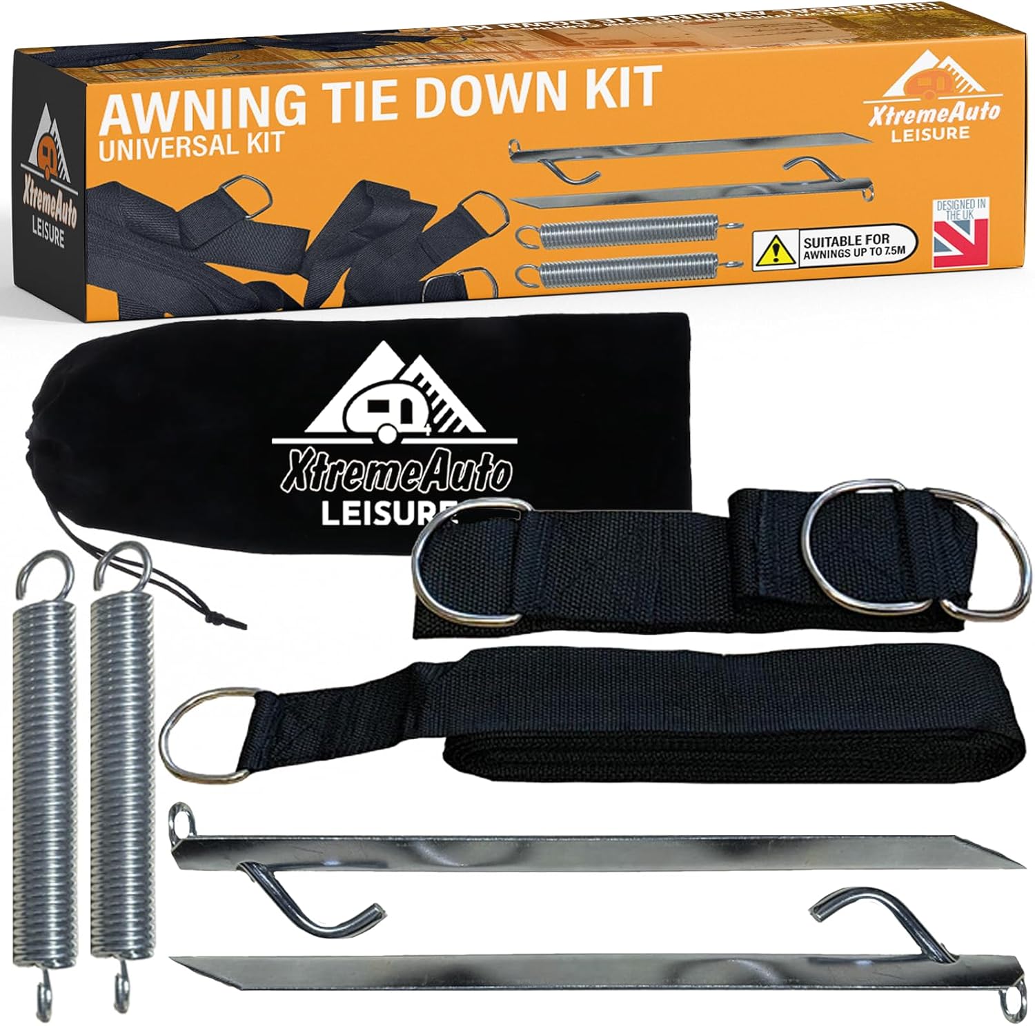 Xtremeauto Awning Tie Down Kit Storm Straps - Storm Straps For Caravan Awnings Motorhome Awning Straps For Awnings Up To 7.5M, Universal Caravan Awning Storm Straps Kit With Springs & Anchors