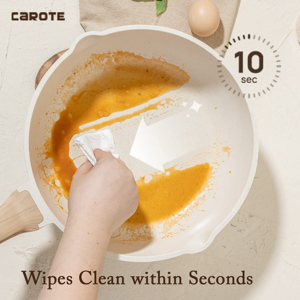 CAROTE Pots and Pans Sets Non Stick, 8 PCS White Granite Induction Hob Pan Set, Natural Non Toxic Cooking Cookware Set with Saucepan Set,Suitable for All Stoves