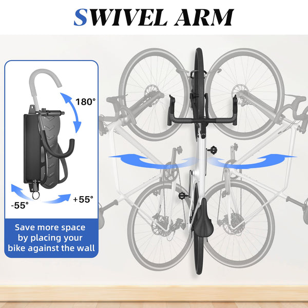 WELDUN Bike Wall Mount, Bike Hanger Rack, Swivelling Bike Holder, Vertical Bicycle Storage Rack for Garage and Indoor Use, Load Capacity 30kg