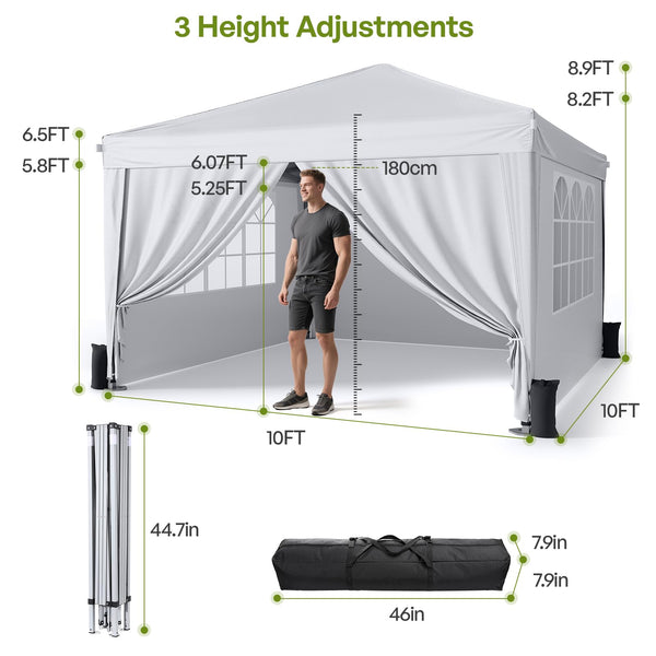 Driftalia Gazebo with Sides 3m x 3m, Waterproof Pop Up Gazebo with 4 Sandbags and Carry Bag for Parties, Camping, Commercial Events - Dark Grey