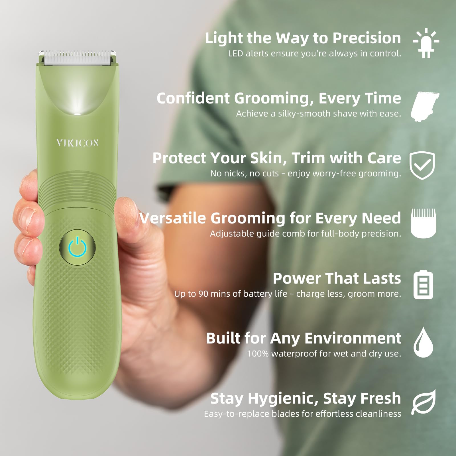 Manscape Trimmer for Men, VIKICON Pubic/Body Hair Trimmer, Electric Ball Trimmer for Private Parts, IPX7 Waterproof Body Goomer Shavers, USB-C Charging, Gifts for Men, New HT871