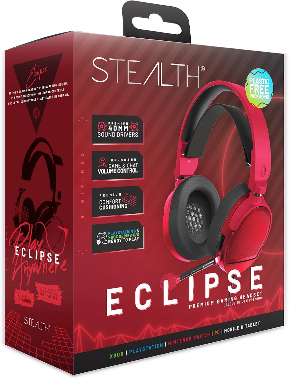 STEALTH ECLIPSE RED - Over Ear Stereo Gaming Headset Compatible with PS4, PS5, XBOX, Switch and PC