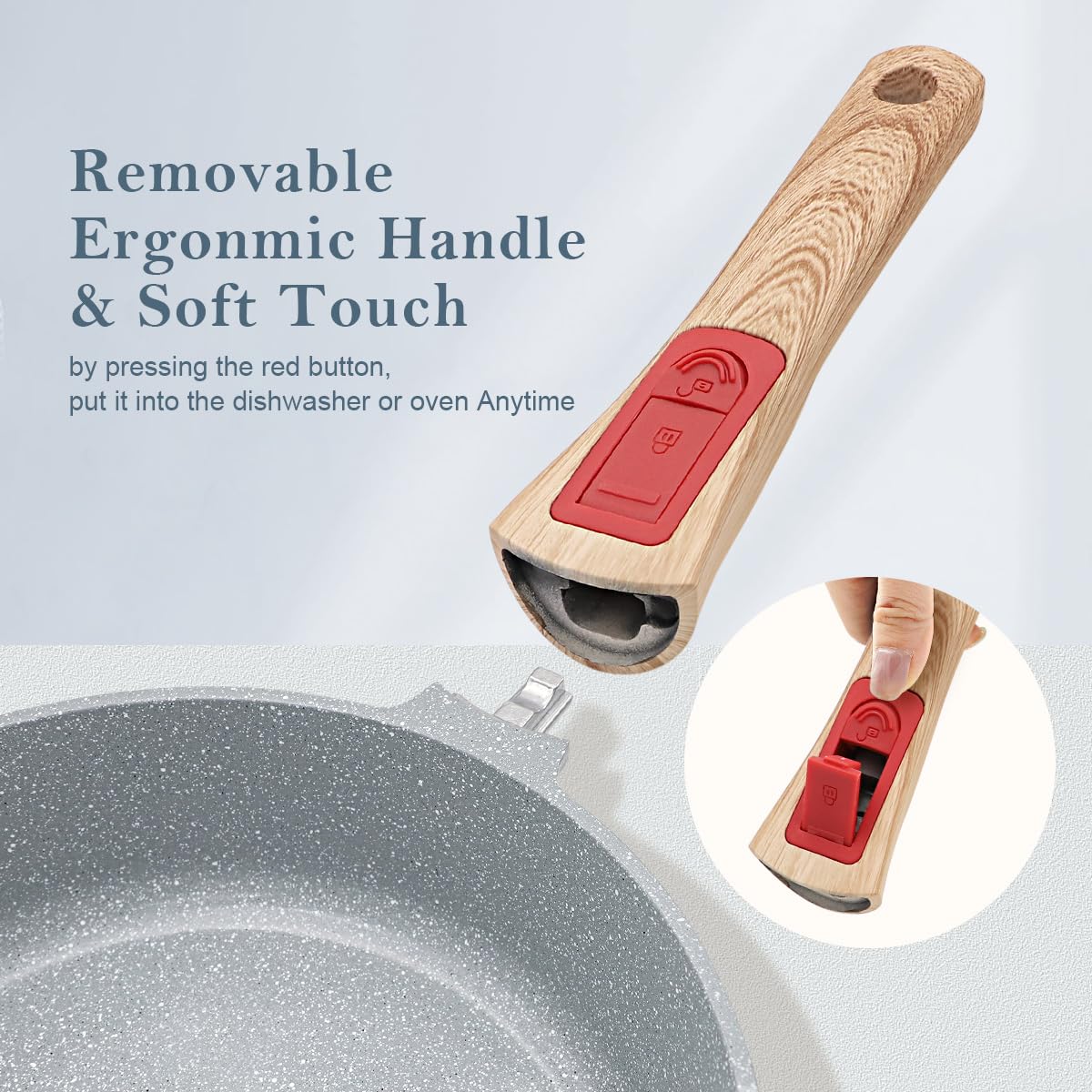 AIKENBBKK Nonstick Ceramic Deep Frying Pan, 28cm Healthy Frying Pan Skillet with Removable Handle, Oven& Dishwasher Safe, PFAS PFOA & PTFE Free(Blue)