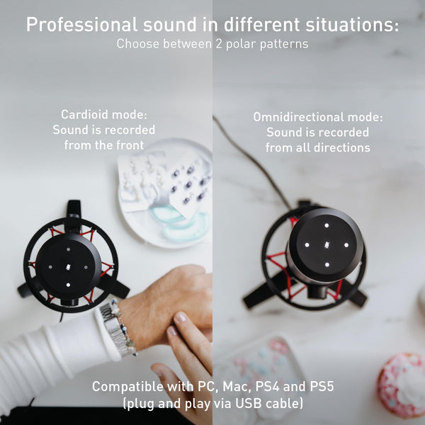 CHERRY UM 3.0, USB Microphone for Podcasts, Streaming, Home Office, Cardioid Characteristic, Headphone Connection, Compatible with PC/Mac/PS4/PS5, Black