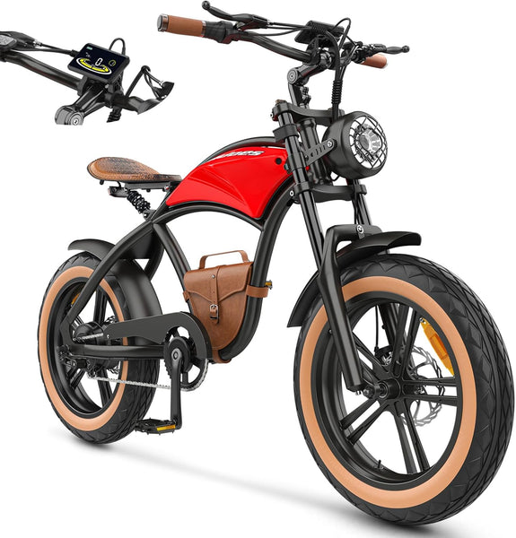 Hidoes B10 Ebikes for Adults,13Ah Battery 70Km Range,Fat Tire Electric Bike for Adults Up to 25Km/h, 60N·M Motor Electric Bicycle Retro E Bike,with Leather Bags,20" All-Terrain Tires